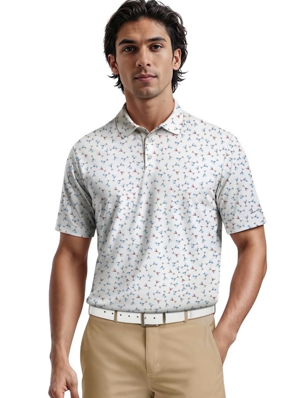 Hogan White Polo with Blue and Red Martini Print